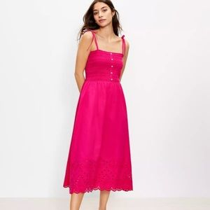 NEW! LOFT Eyelet Smocked Strappy Midi Dress